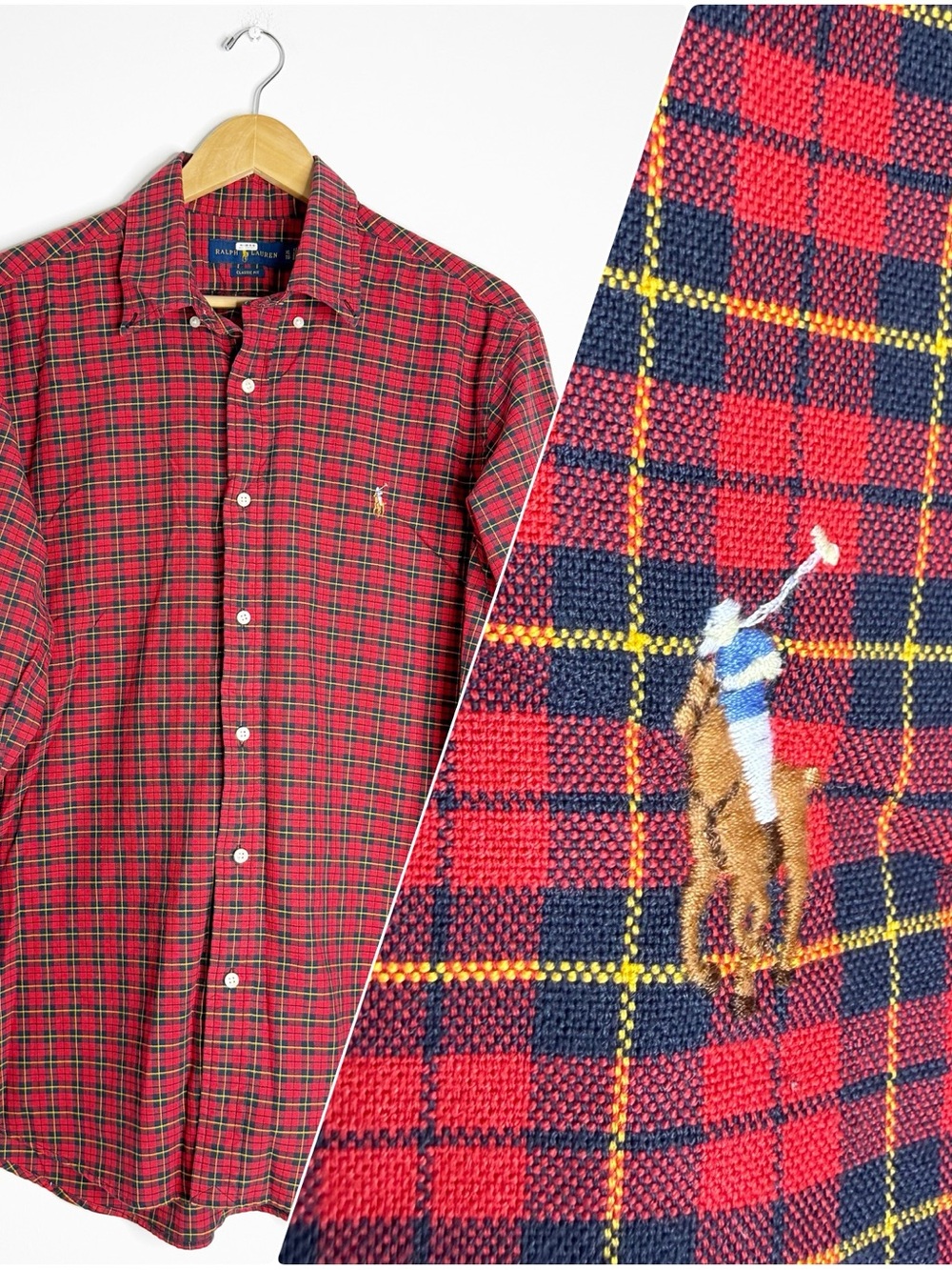 Ralph Lauren Classic Fit Plaid Button Down Shirt Men’s XL Red Tartan Pony